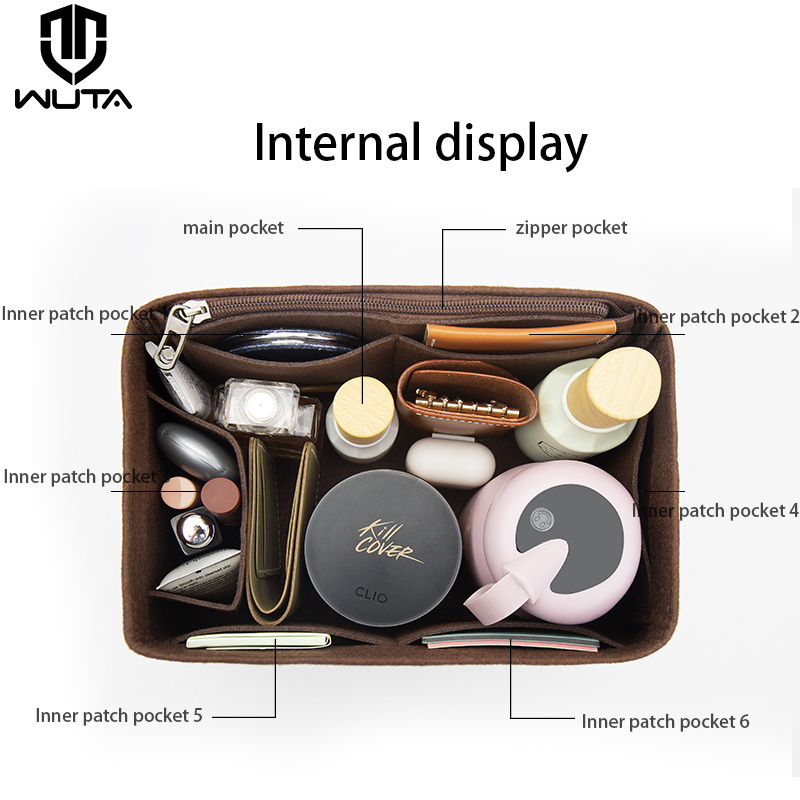 WUTA-organizador de bolsas de inserción de fieltro para for LV Speedy 20, 25, 30, 35, bolso con solapa, bolso interior de maquillaje, bolso de viaje, bolso de mano de almacenamiento, accesorios