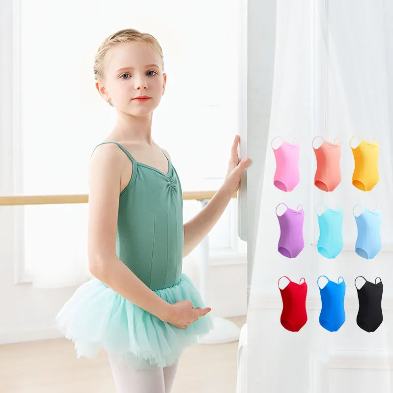 Leotardos de Ballet para niñas, camisola, leotardo de baile, leotardo de gimnasia sin mangas para niños pequeños, mono de Ballet con espalda en U de algodón para niñas