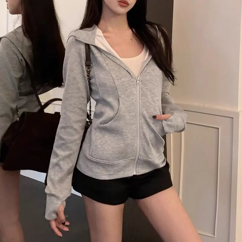Streetwear preto casaco com capuz 2025 roupas femininas com capuz zíper fino ajuste y2k jaquetas moda casual camisolas topos ropa mujer