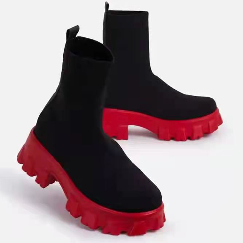 Botas de Mujer, Botas de plataforma blancas para invierno y otoño, Botas femeninas, calcetines, botines, zapatos de plataforma, botines de tacón para Mujer