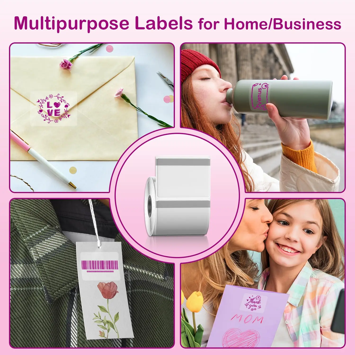 1.57"x1.18" Transparent Self-Adhesive Roll Papers Clear On Pink Sticker For M110 M220 M221 Label Printers For Address Logo Tags