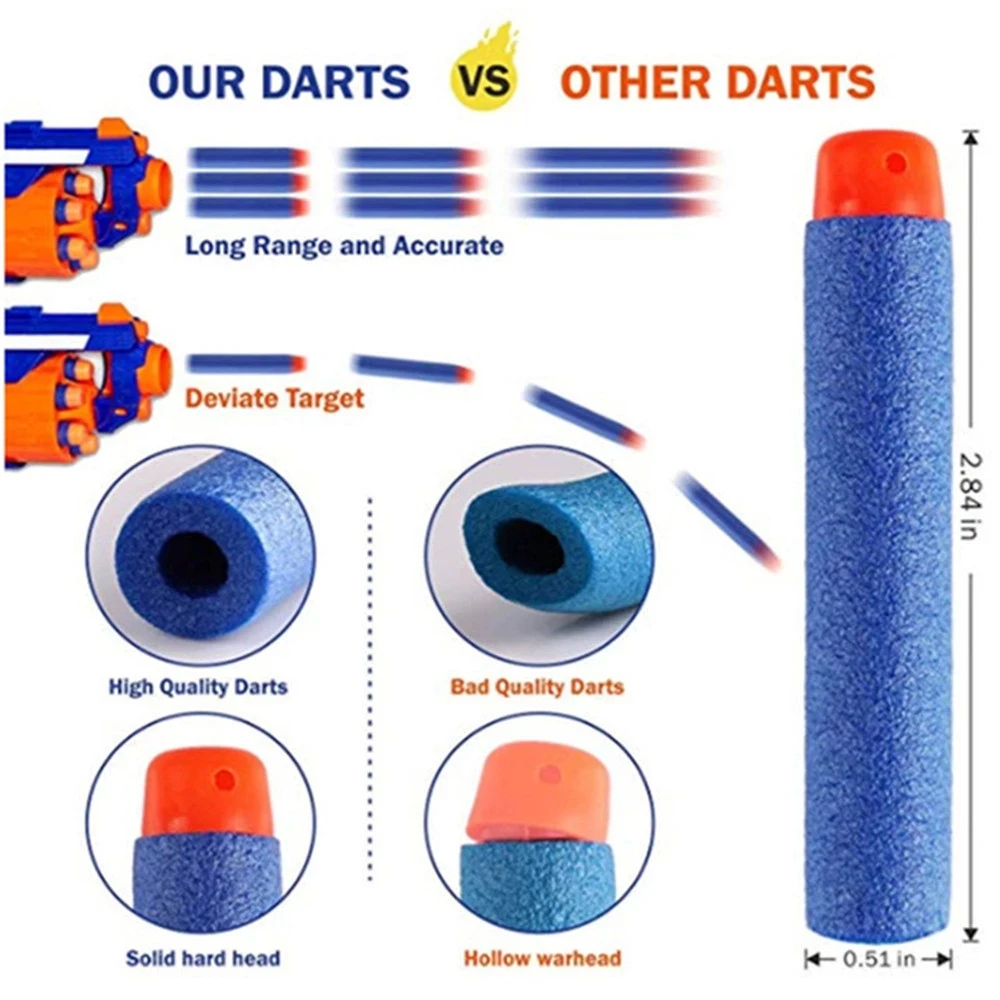 Blue Soft Hollow Hole หัวกระสุน 7.2 ซม.สําหรับ Nerf เติมลูกดอกปืนของเล่นกระสุนสําหรับ Nerf Series Blasters Xmas เด็กของขวัญเด็ก