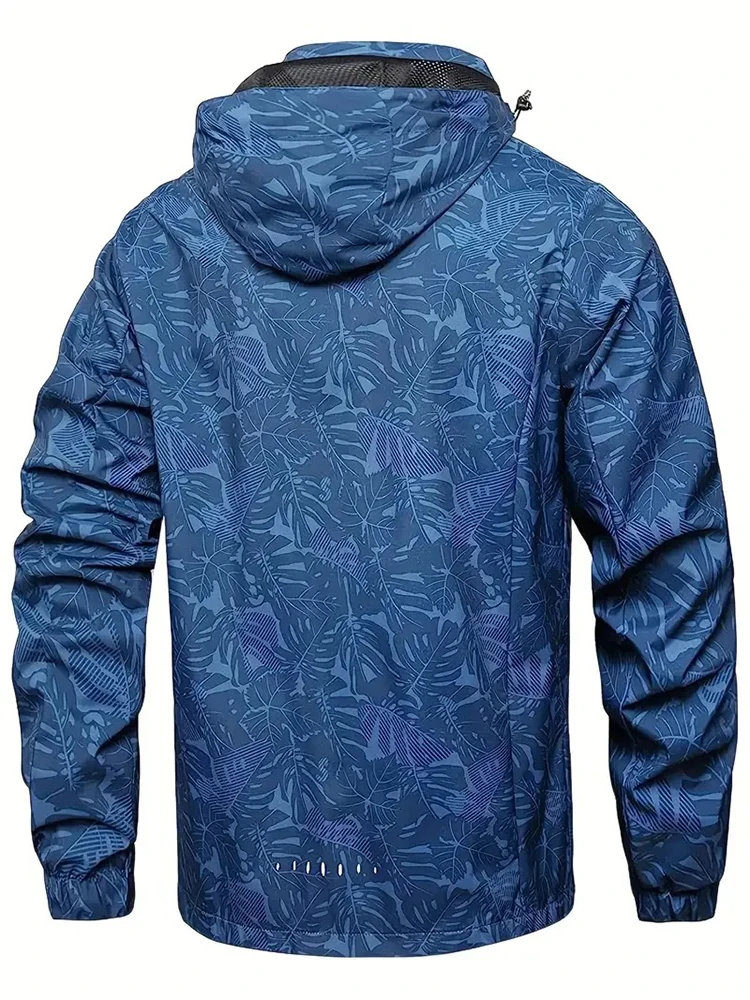 Chaqueta cortavientos impermeable informal para hombre, abrigo de senderismo al aire libre con cremallera completa y capucha para otoño de talla grande
