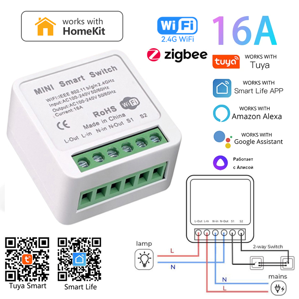 Умный дом Tuya ZigBee Wi-Fi умный переключатель с монитором мощности 16А мини-выключатель голосовое управление для Homekit Siri Alexa Google Alice
