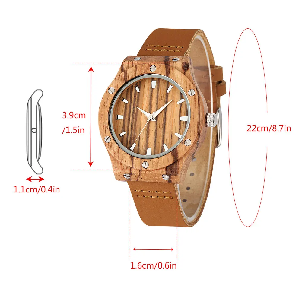 Винтажные часы в стиле панк из натуральной кожи Zebrawood, минималистичные наручные часы с круглым циферблатом для мужчин и женщин