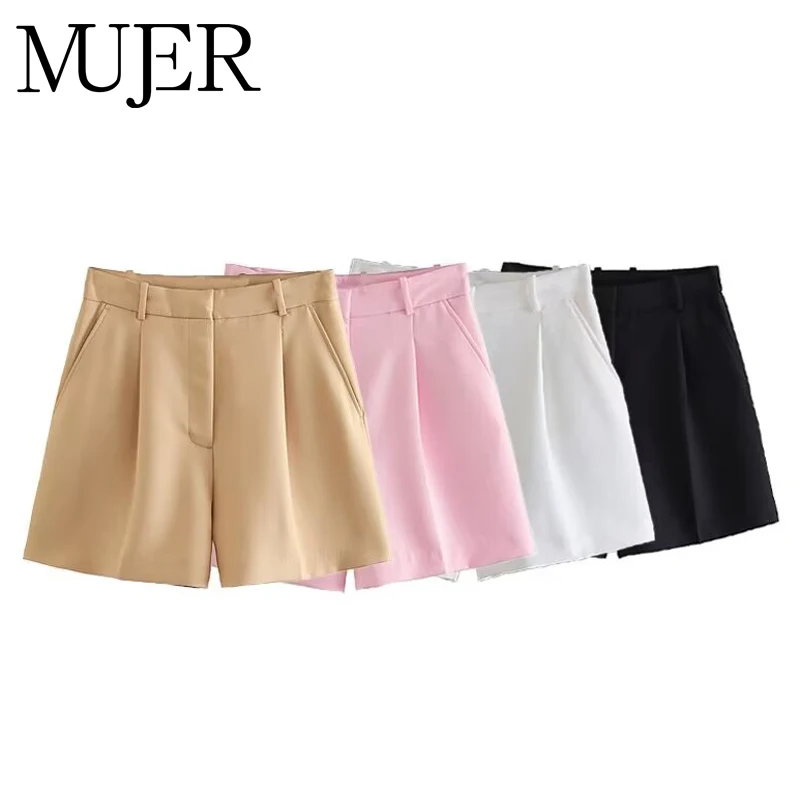 MUJER 2025 Baggy Shorts for Women High Waist Bermuda Shorts Woman White Pleated Casual Women Shorts Summer Beach Female Shorts