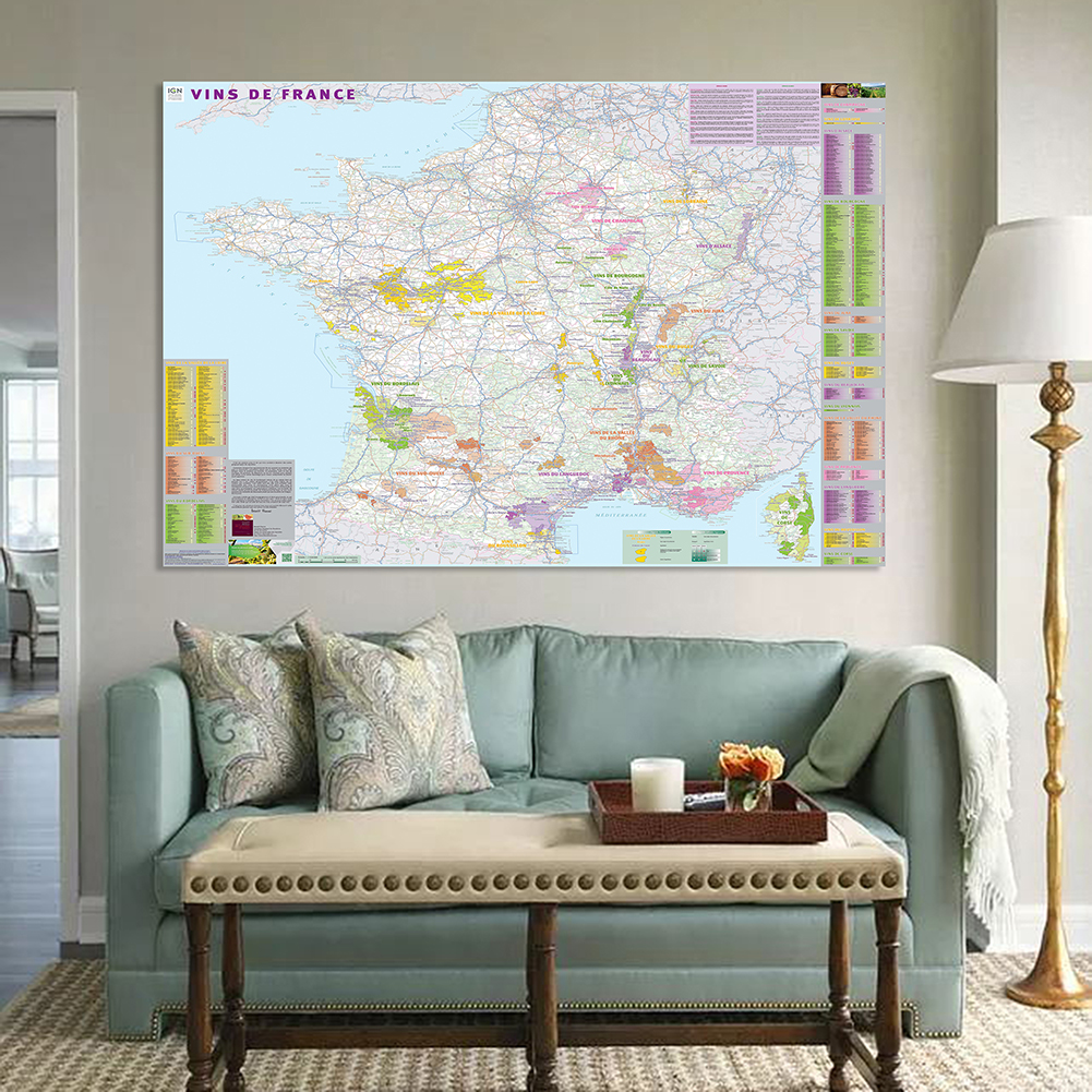 Wijndistributiekaart Van Frankrijk In Frans Niet-Geweven Canvas Schilderij Muurkunstaffiche Schoolbenodigdheden Huisdecor 150*100Cm