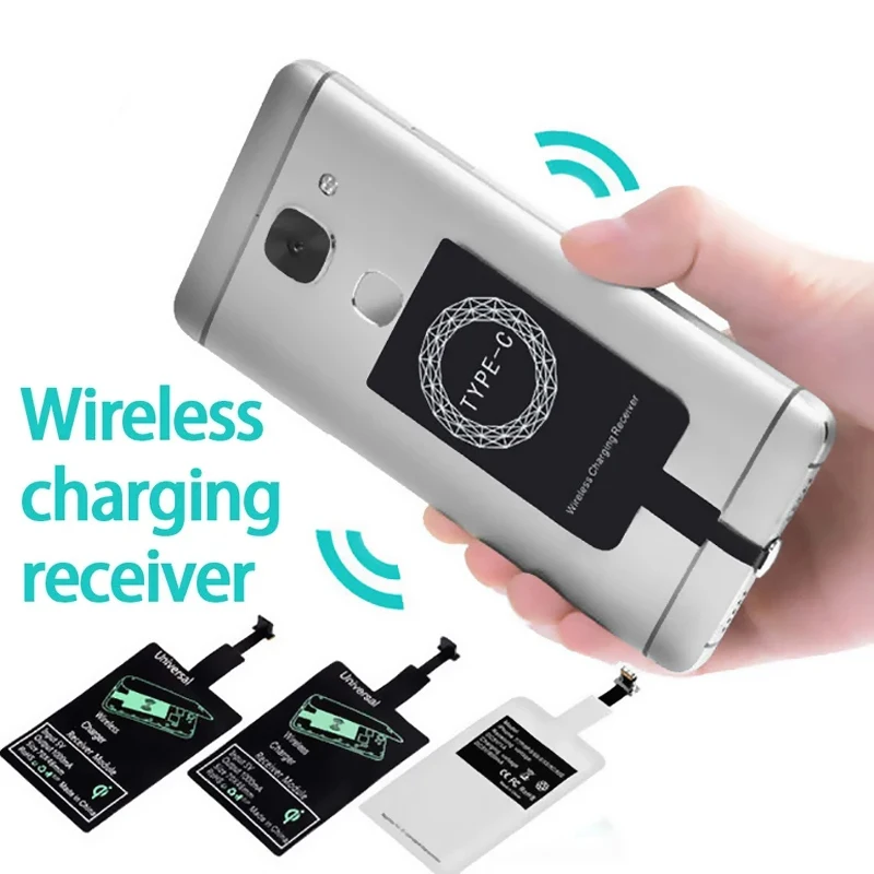 Drahtloser Ladegerät-Empfänger, unterstützt Typ C/Micro-USB/8-polig, schneller kabelloser Ladeadapter für iPhone 7, 6, 5, Android Wireless Charge