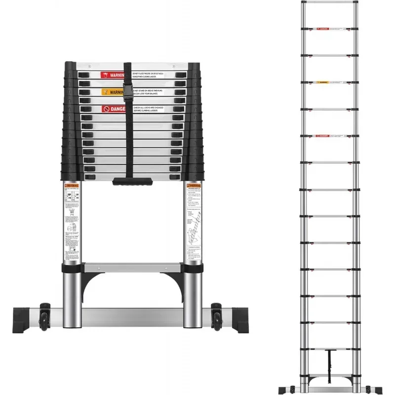 2025 New 16.5 FT Telescoping Ladders Stainless Steel Telescopic Ladder - Multi-Button Retraction Collapsible Ladder For Home,
