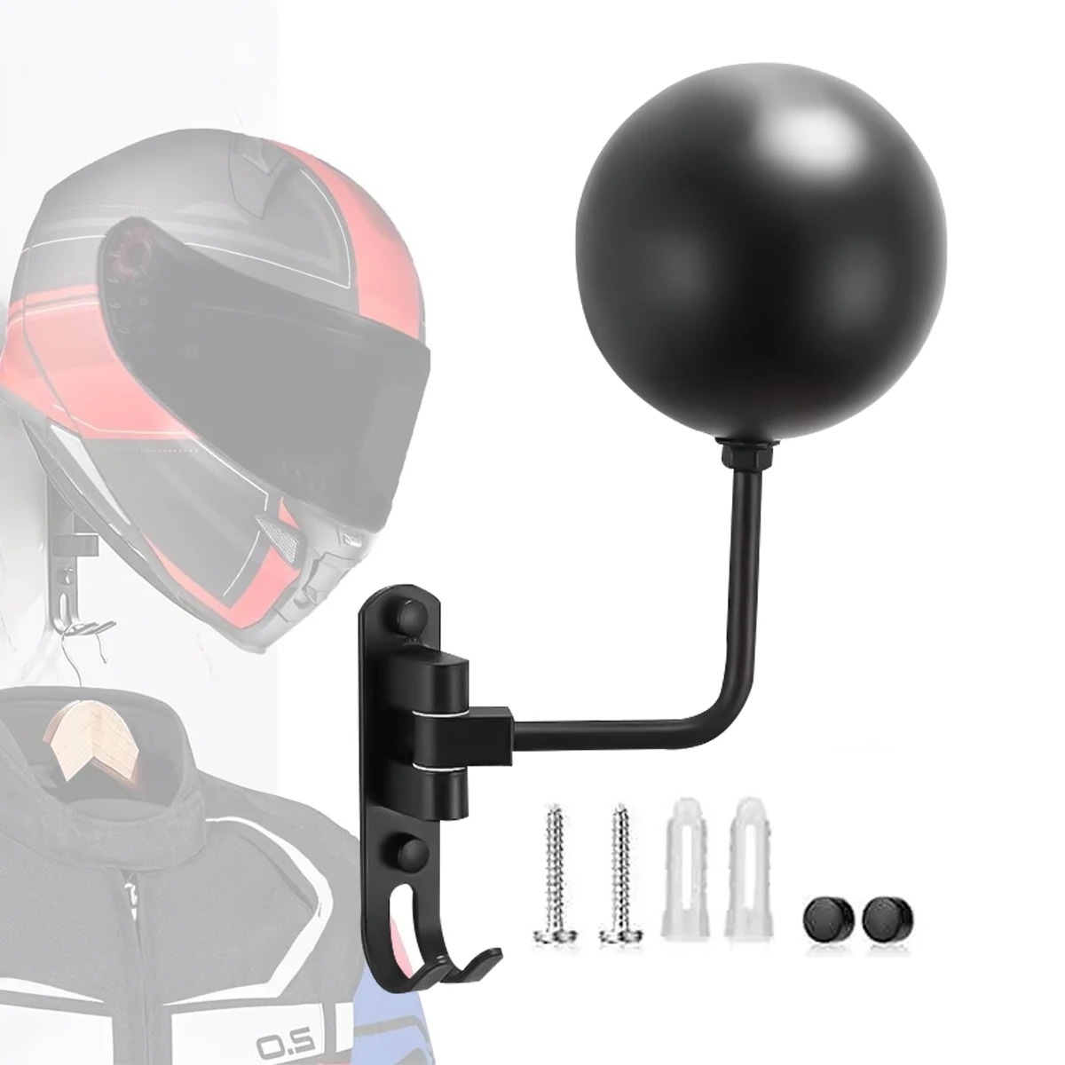 Suporte para capacete de motocicleta Suporte para capacete de montagem na parede 180 °   Cabide de capacete de rotação com ganchos para casacos bonés bicicleta beisebol rugby helme