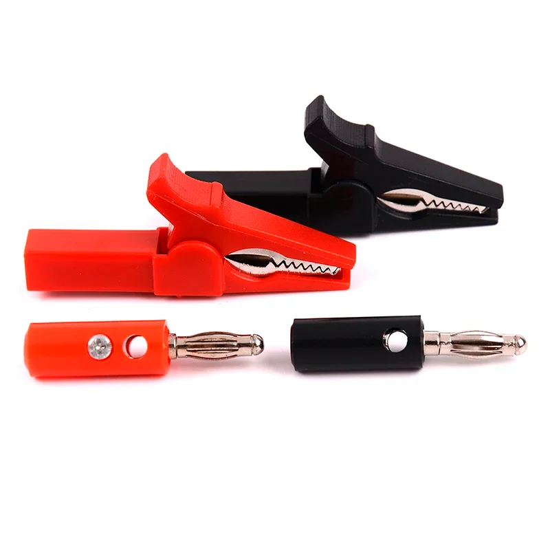 4 unids/set 55mm Clip de cocodrilo + conector Banana, sonda de prueba con Clips de Cable de conector Banana de 4mm rojo + negro accesorios de prueba Stonego