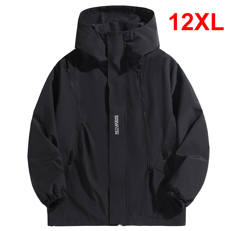 10XL 12XL Plus Size Wiatrówka Mężczyźni Wodoodporna Kurtka Jednolity Kolor Czarny Wiatrówka Płaszcze Męskie Duży Rozmiar Odzież wierzchnia na zewnątrz