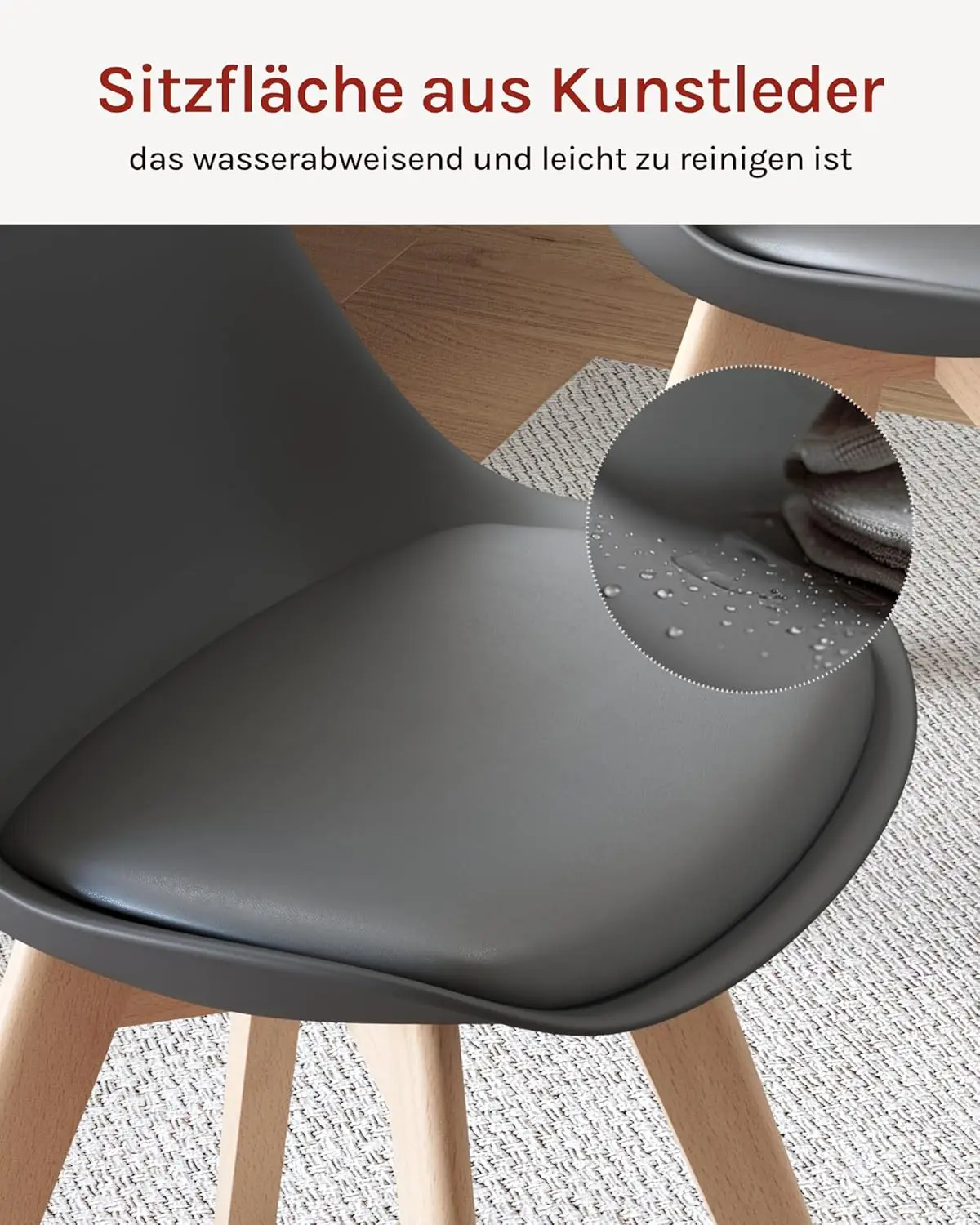 Esszimmerstühle 4er Set, Skandinavische Küchenstühle Retro Design, Sitzfläche aus Kunstleder, mit massivem Holzlegeln, bis 150 kg