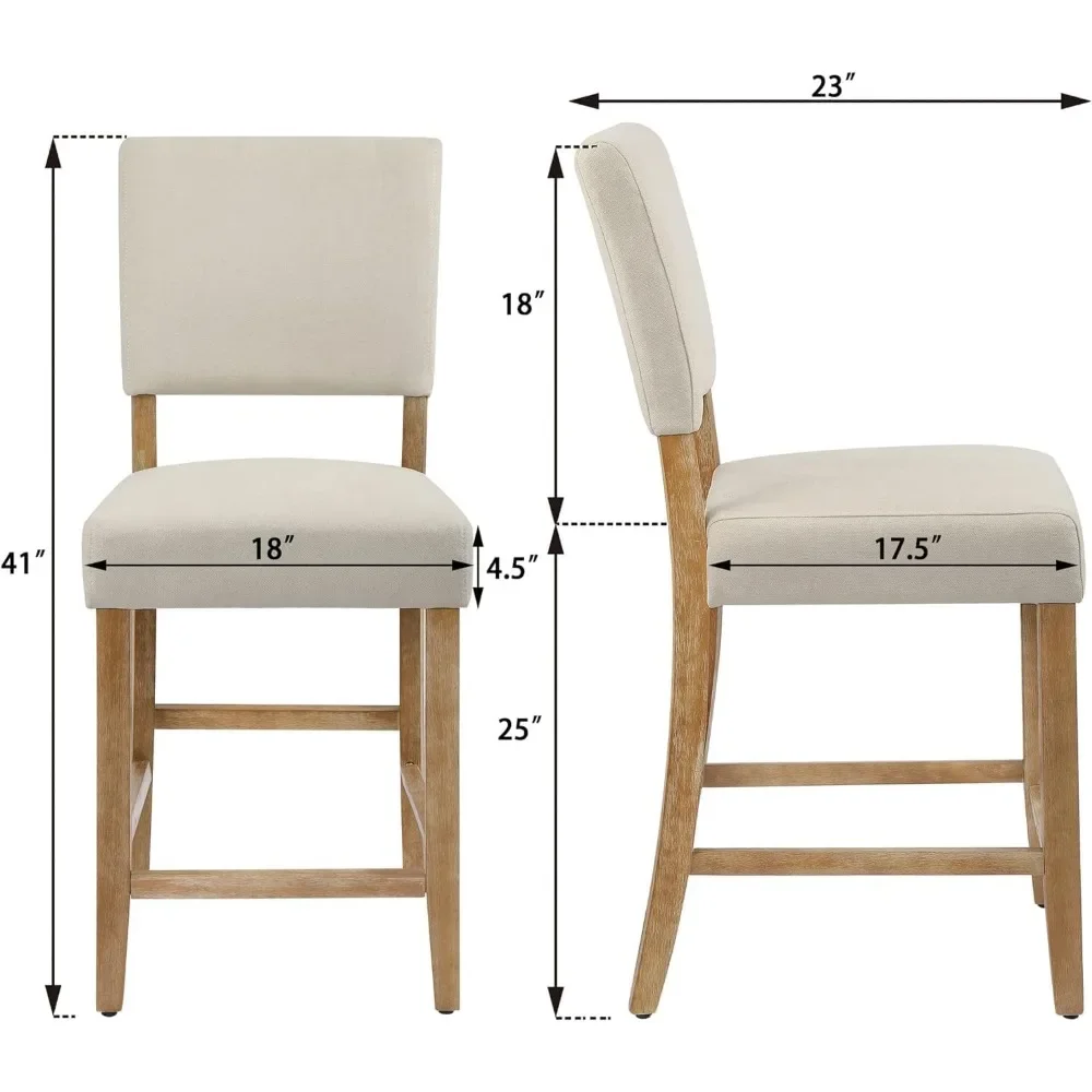 24 Inches Counter Height Bar Stools Set of 4, Upholstered Barstools with Wood Legs, Island Chairs for Kitchen Counter