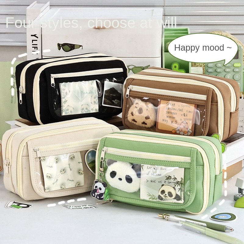 パンダ新 9 層大容量透明ペンバッグかわいい女の子中学生筆箱文具バッグ収納
