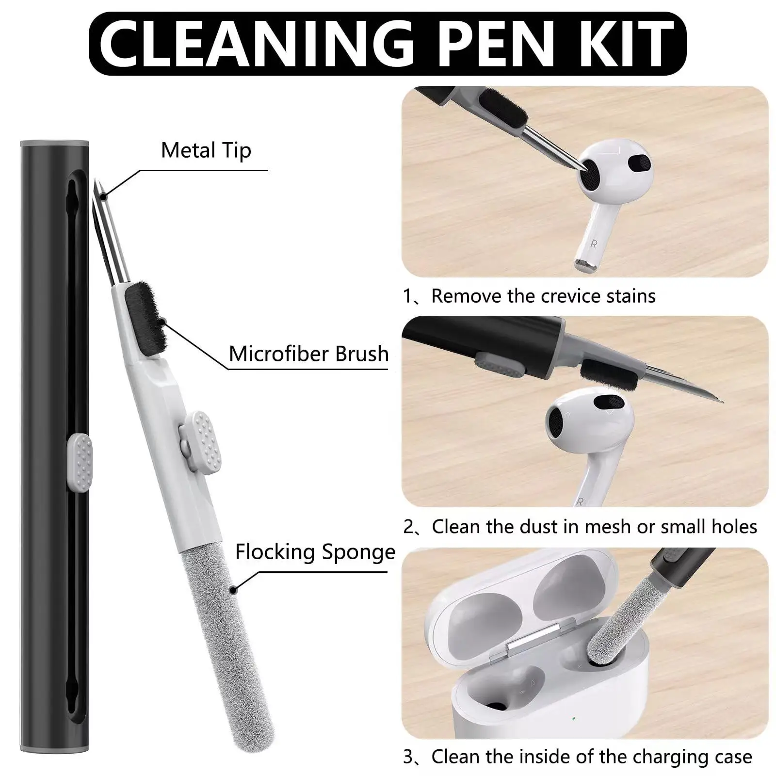 Capa airpods pro com kit de limpeza, capa protetora de silicone macio para apple airpod pro 2a/1a geração para mulheres e homens