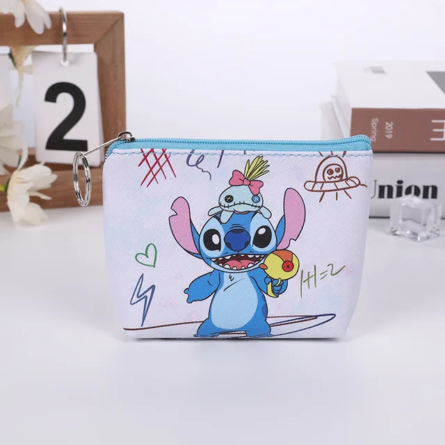 Disney stitch mini bolsa de moedas dos desenhos animados bonito anime pu chave caso saco de armazenamento crianças kawaii carteira presentes para crianças