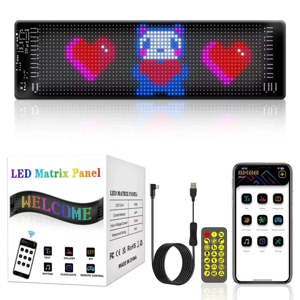 Lámpara de Panel de píxeles de matriz de señal Led programable de gran tamaño para camión/coche, tablero de visualización de animación automática Led Flexible, Control por aplicación Bluetooth