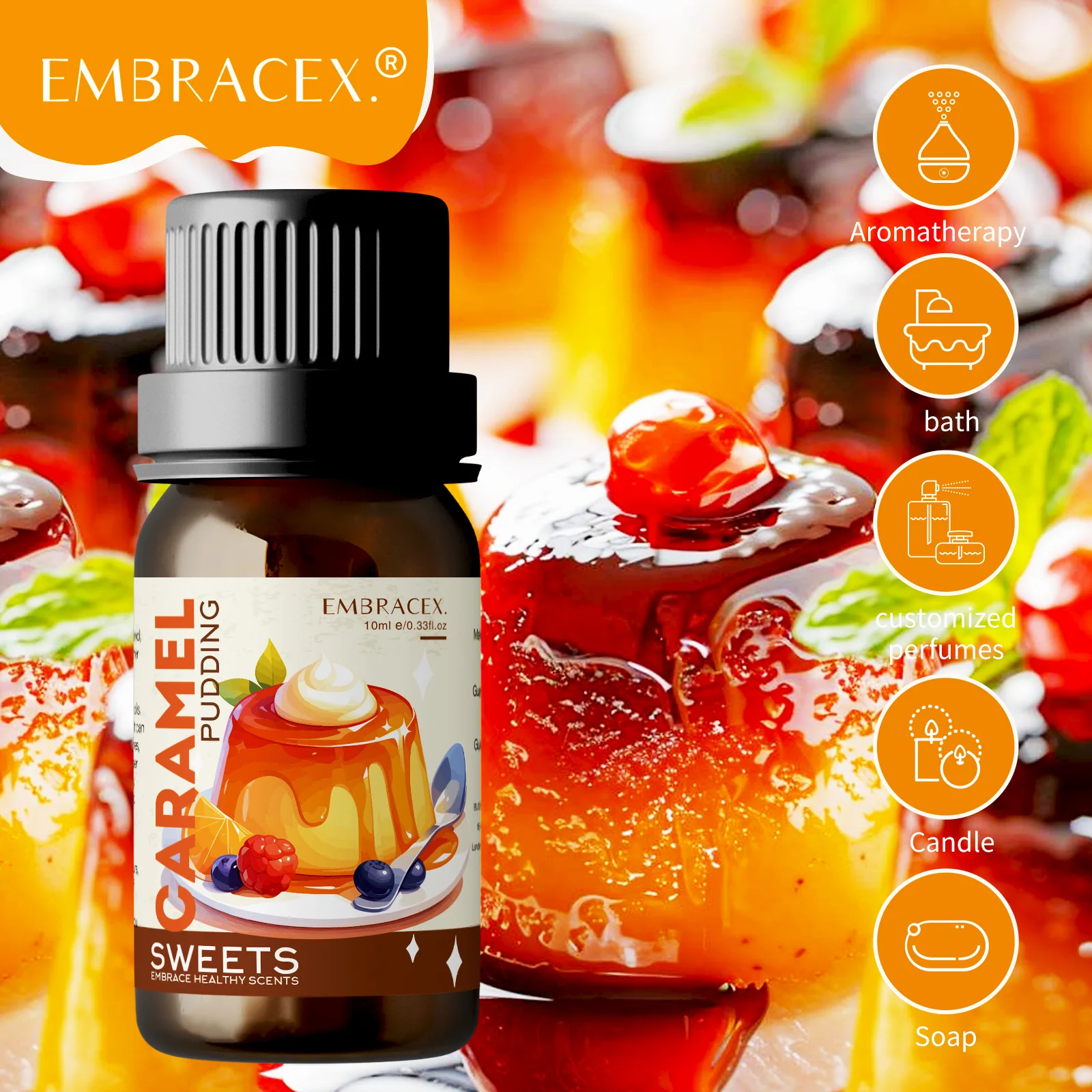 Huiles essentielles de parfum de Pudding au Caramel, huiles essentielles de parfum pour bougies, humidificateurs, diffuseurs d'arôme, cadeau pour femmes, 10ml