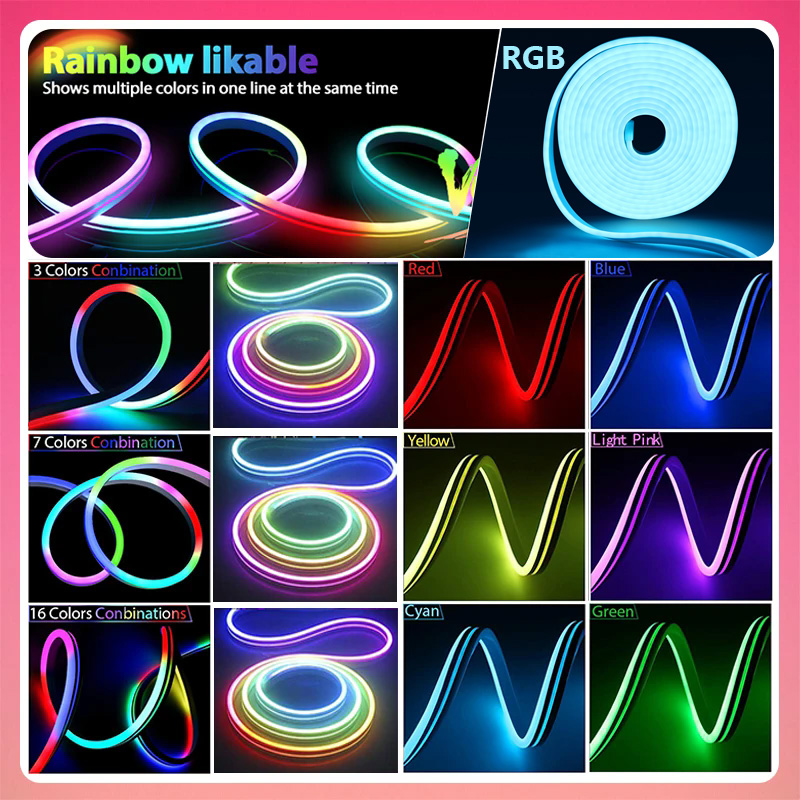 DC5V RGBIC Neon LED Strip Lights Neon Rope Light with Music Sync DIY RGBIC Dreamcolor Chasing Strip Tape for Home Decor Lighting