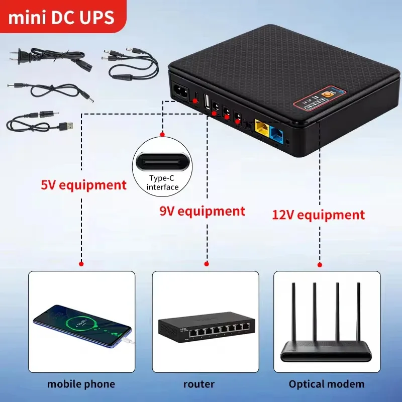 DC UPS Mini Uninterruptible Power Supply 18650 Battery Backup 16000mah 18W 5v 9v 12v 220v Type C Home Router Modem Wifi Switch