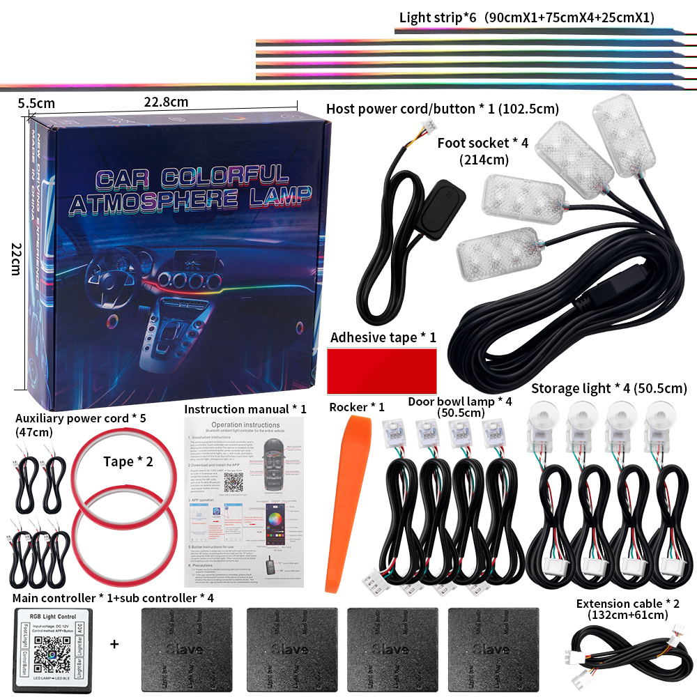 6/10/14/18/22 in 1 LED รถ Ambient ไฟ RGB 213 64 สีแถบอะคริลิค Symphony Streamer ภายใน Rainbow บรรยากาศโคมไฟชุด