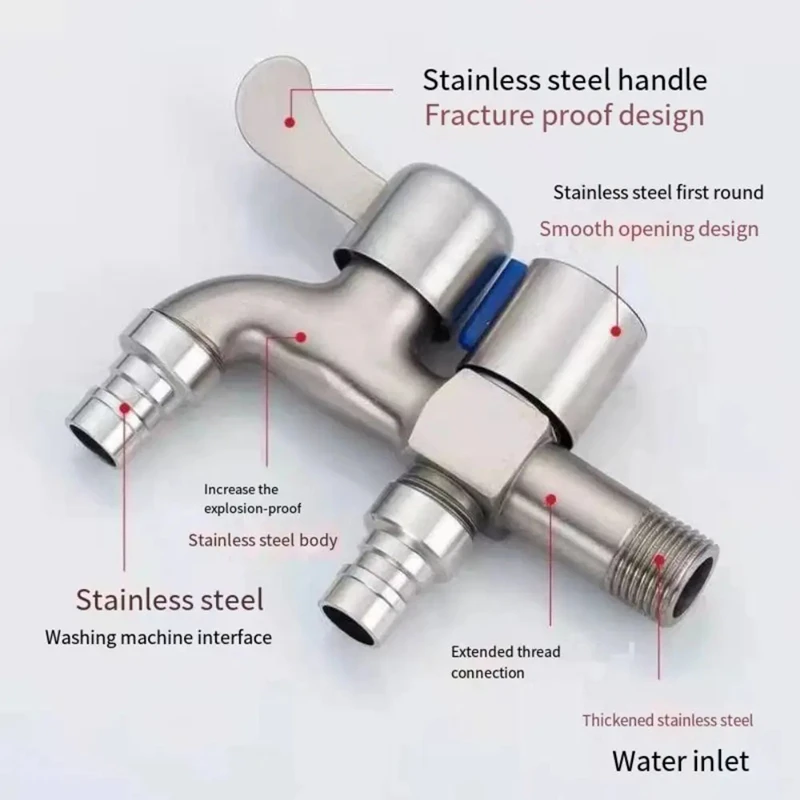 Edelstahl-Wasserhahn, doppelter Auslass, Dual-Control-Wasserhahn, eins in zwei, Out-Wasserhahn, 1/2 Zoll Bidet-Wasserhähne, Badezimmer-Zubehör
