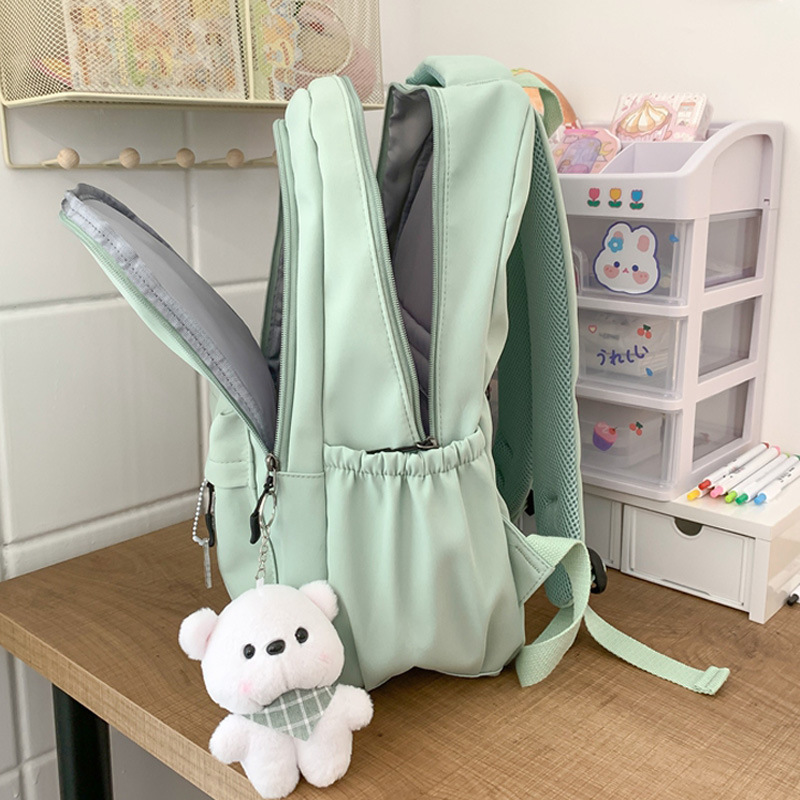 Schoolbags Student Japanese And Versatile Backpack Unisex Large-Capacity Backpack Girl Simple Polyester Material Doll Decoration