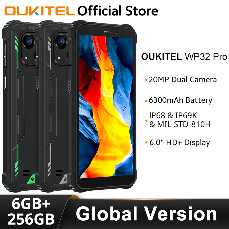 Oukitel WP32 pro Smartphone resistente versión Global 6 "HD 6GB + 256GB 6300mAh Octa Core teléfono móvil 20MP teléfono móvil
