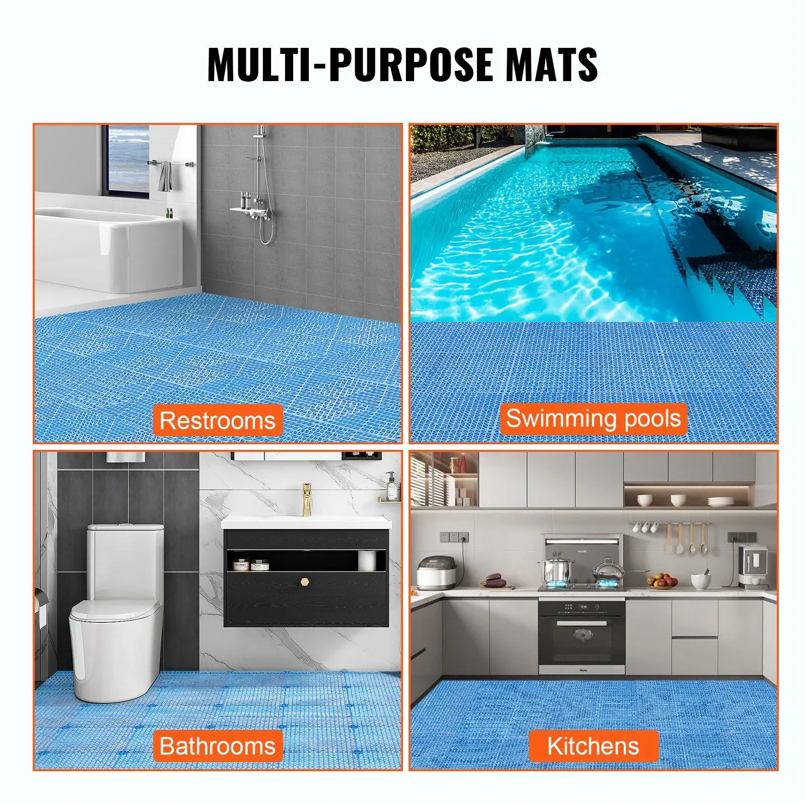 Interlocking Tile 50PCS Blue, Drainage Tiles 12" x 12" Splicing, Soft PVC Interlocking Drainage Floor Tiles, Non-Slip Drainage H