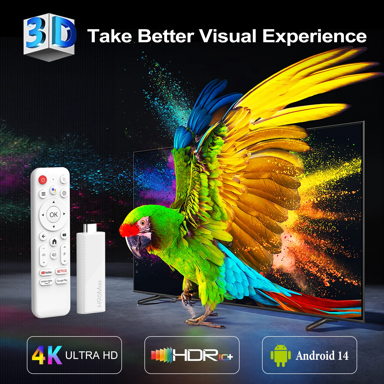 H96 MAX H313 mini smart TV stick 4K HD Android14 Quad Core Wifi6 BT5.0 asistente de voz de Google Smart Tvbox reproductor multimedia doméstico