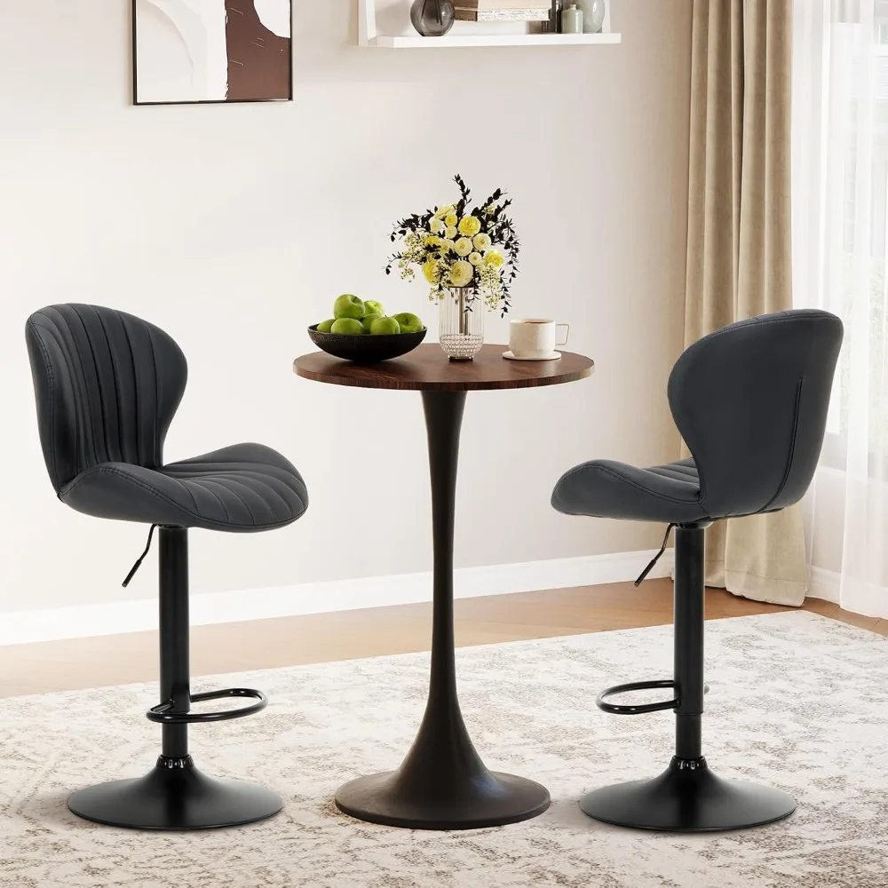 Set of 4 Modern Swivel Counter Height Bar Stools with Adjustable Faux Leather Upholstery and High Backs