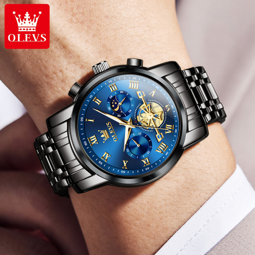 OLEVS 2859 Flywheel Design Man Watch 24 hour Moon Phase Chronograph Waterproof Luminous Multifunction Men's Quartz Wristwatches