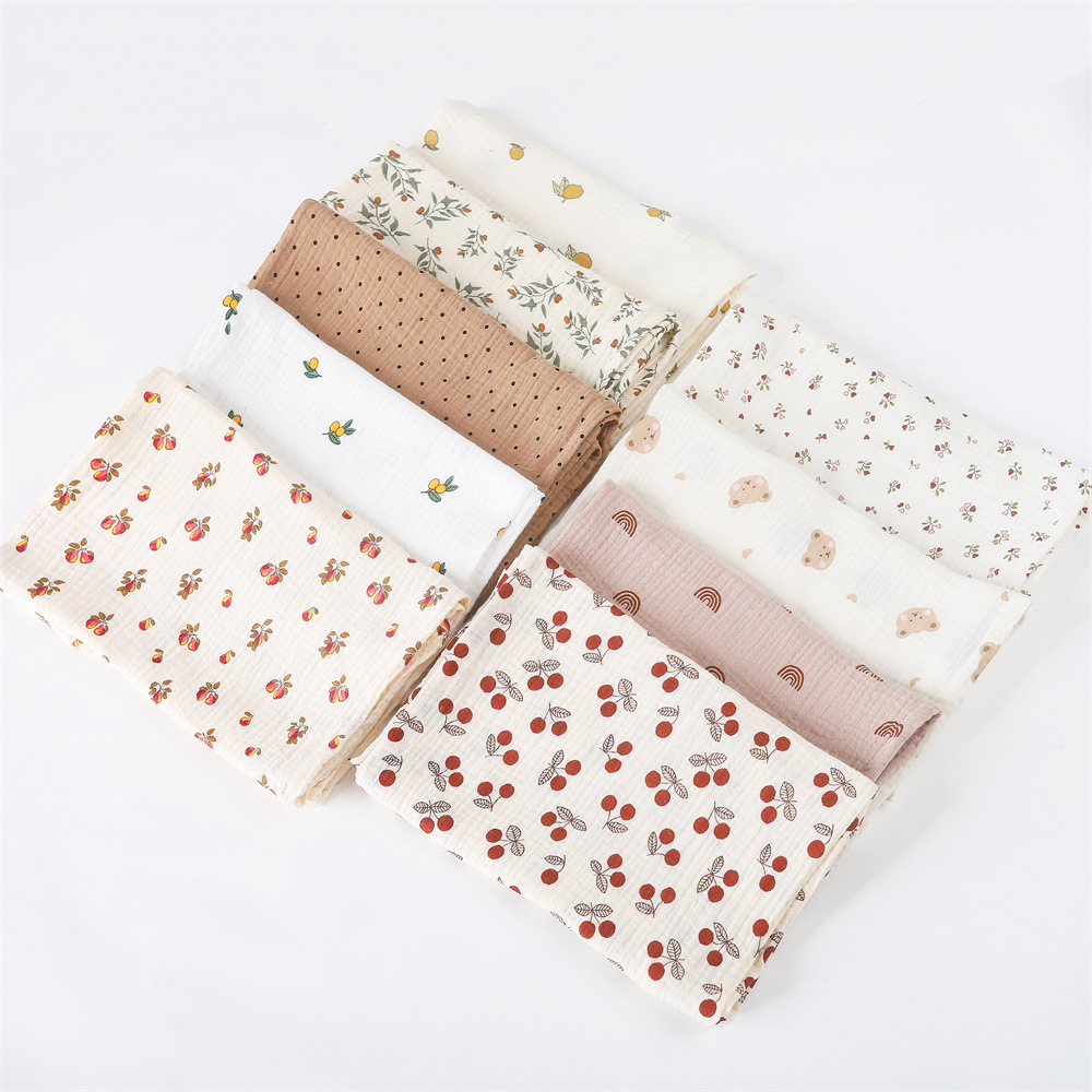 Coperta fasciatoio in cotone Coperta per bambini Stampa floreale Pannolino in mussola Swaddle Neonato Tessuto increspato Copertura per passeggino neonato