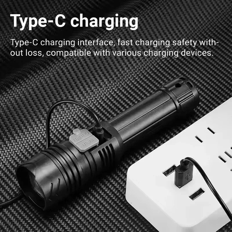 Leistungsstarke LED-Taschenlampe, wiederaufladbare USB-Taschenlampe, superhelles Handlicht, Notfall, Camping, multifunktionale Laterne, Angellicht