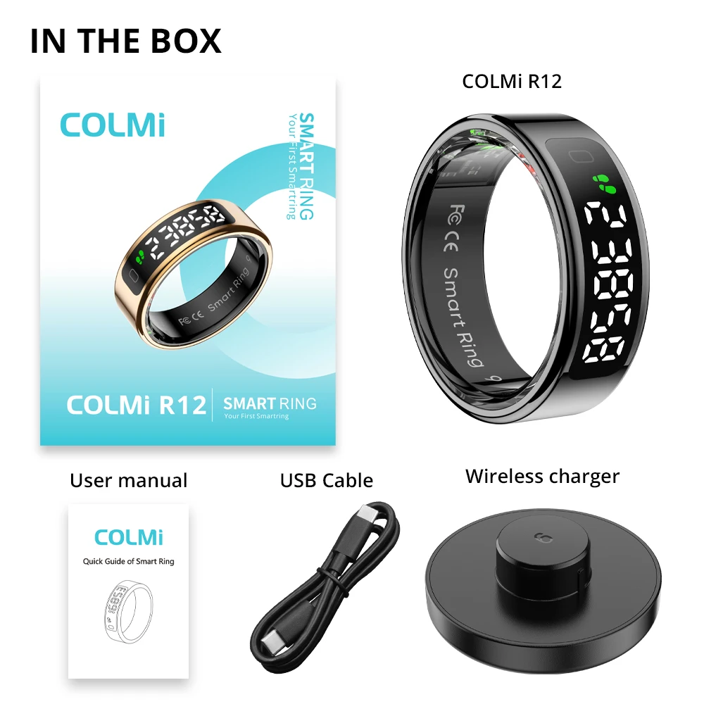 2025 COLMI R12 Smart Ring com tela sensível ao toque e toque, carregamento sem fio, gerenciador de saúde, 5 ATM à prova d'água para homens e mulheres