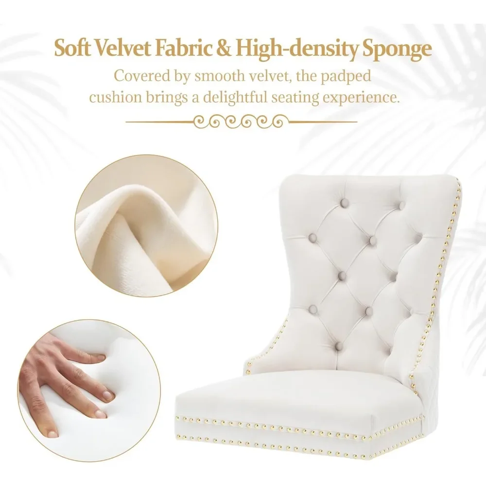 Dining Room Chairs Set of 2,Tufted Upholstered Back Lion Pull Ring, Elegant Rhomboid Pattern Nail Head Trim, Armless Chairs