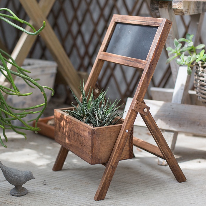 Suporte de planta de madeira retro flor expositor com quadro negro interior ao ar livre criatividade estantes para plantas varanda decoração