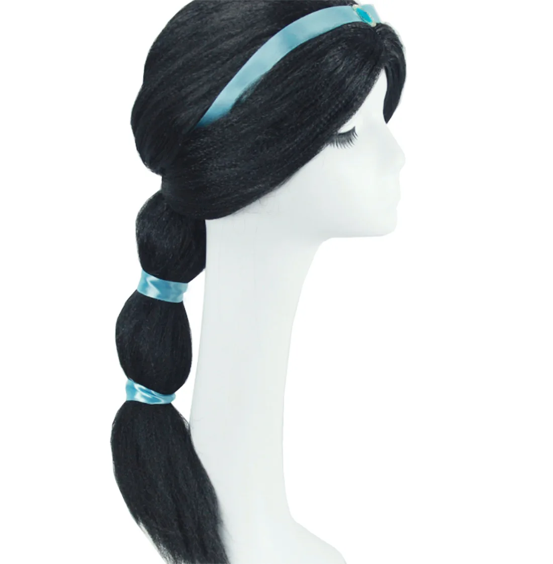 Lampada di Aladino Halloween Ragazze Principessa Jasmine Capelli Parrucca lunga nera Fantasia Bambini Parrucca da donna Travestimento Bambino Cosplay Parrucca da unicorno