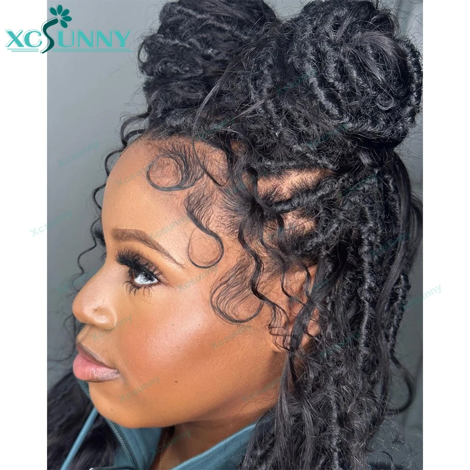 Knotless Pre-Looped Boho Locs com encaracolado termina, Onda do corpo, Cabelo humano Curls, Crochet Locs
