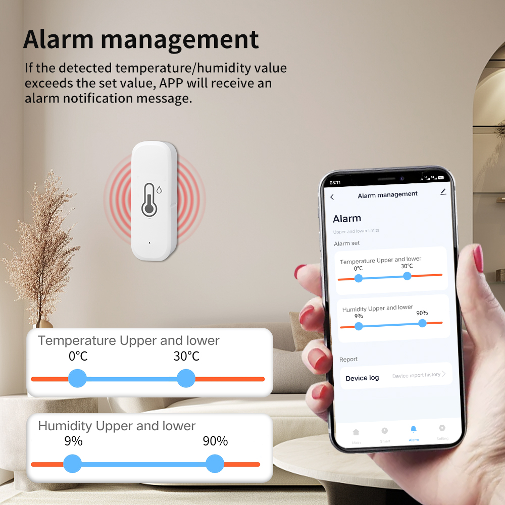 TNCE Tuya sensor de temperatura e umidade wi-fi/zigbee, monitor higrômetro termômetro interno, funciona com vida inteligente alexa google home