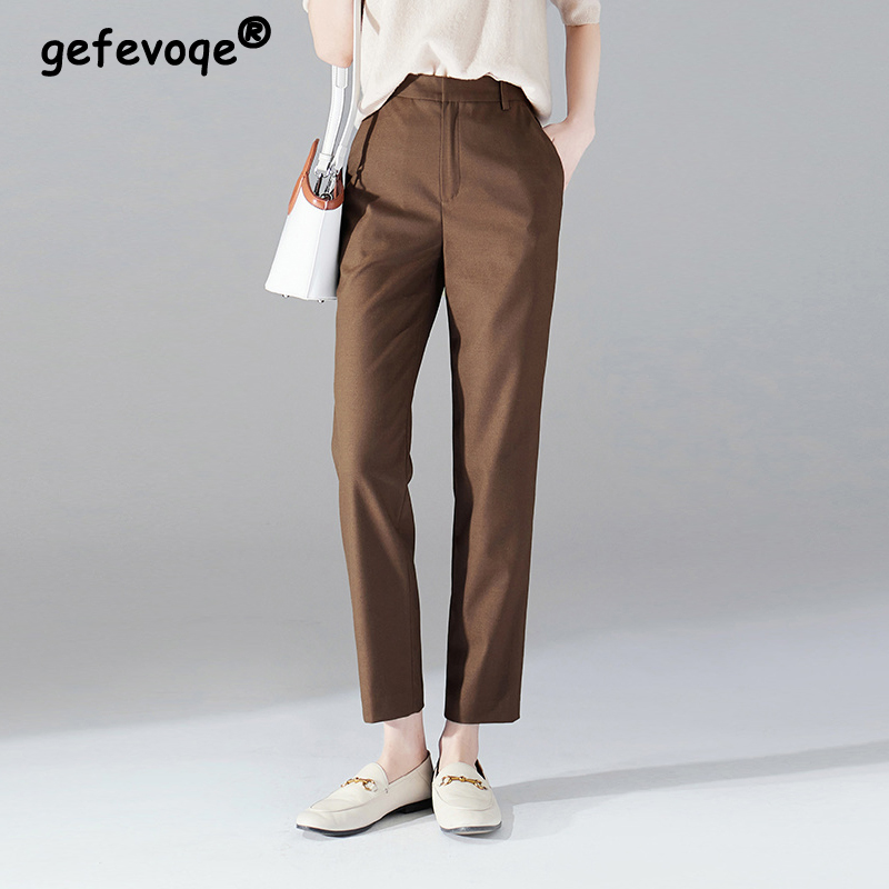 Herbst Winter Hohe Taille Elegante Mode Alle-spiel Einfarbig Hosen Weibliche Knöchel Länge Dünne Beiläufige Hosen frauen kleidung