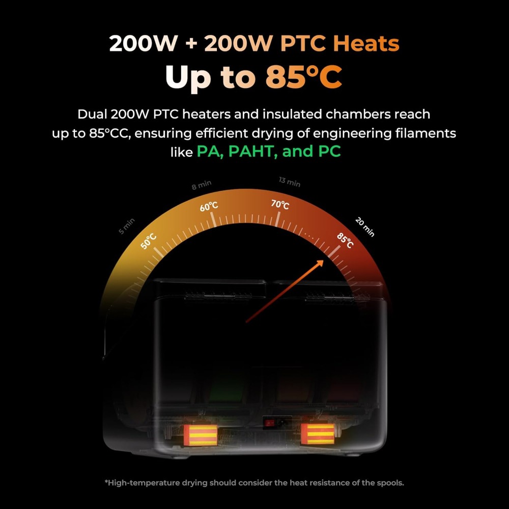 Best - Creality Space Pi X4 Filament Dryer, 4 Spools 3D Printer Filament Dryer Box with 360° Hot-Air Circulation,