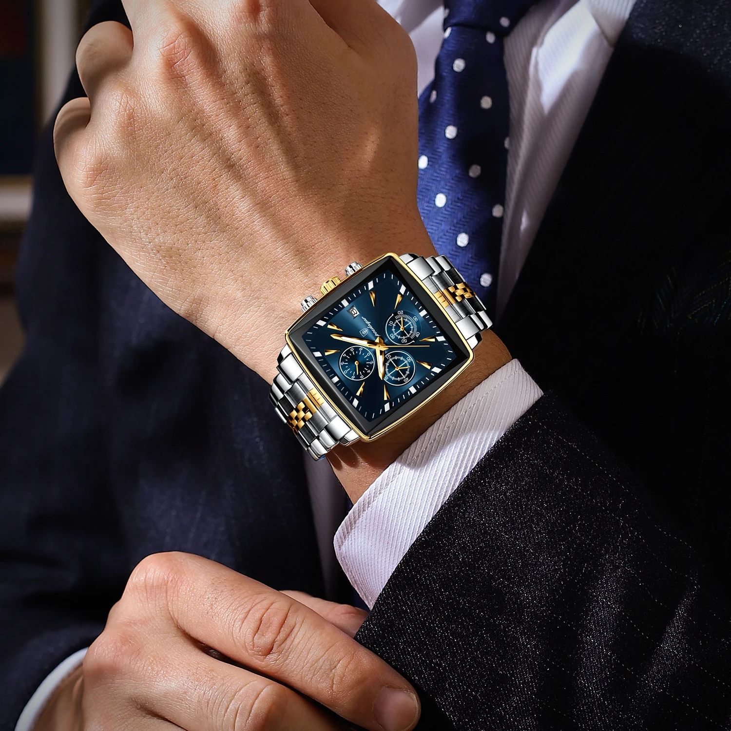 Reloj POEDAGAR a la moda para hombre, Reloj de pulsera luminoso resistente al agua con cronógrafo y fecha para hombre, Reloj cuadrado de cuarzo de acero inoxidable para hombre