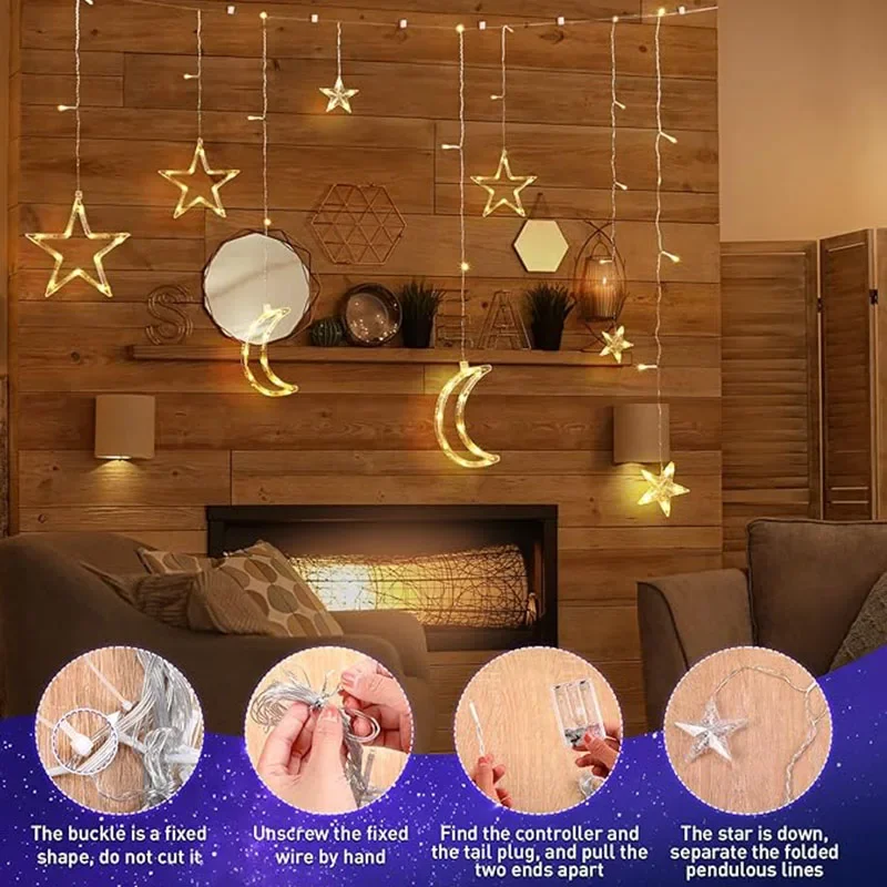 USB LED Star Moon Lamp Battery Powered Twinkle Curtain Lights Bedroom Atmosphere Light String For Christmas Wedding Party Decor