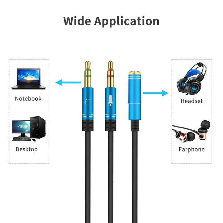 Micrófono de Audio estéreo para auriculares de 3,5mm, divisor Y, micrófono de Audio de 3,5mm a conector auxiliar de 4 polos para auriculares con enchufe de 4 pines y 3,5mm