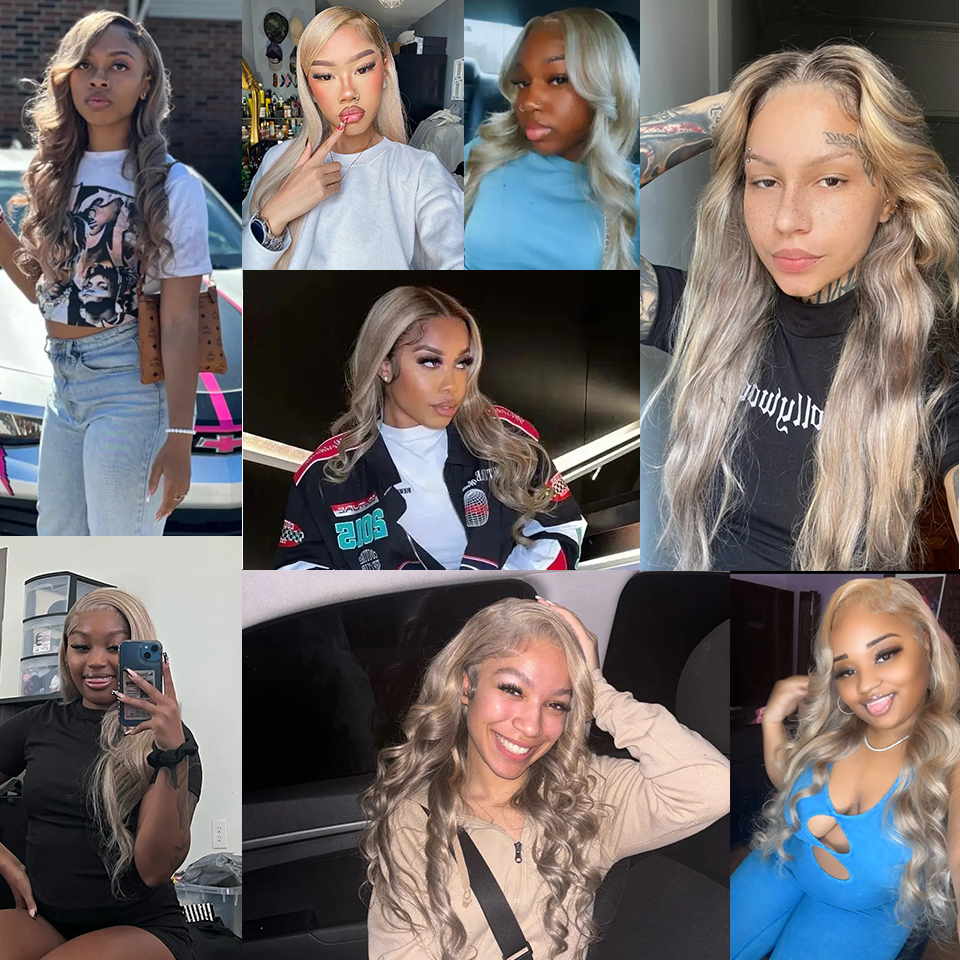 Highlight Aschblond Farbige HD 13X4 Lace Front Perücke Bleach Knots Vorgezupfte 5X5 Spitzenverschlussperücke 100 % Echthaarperücken für Frauen