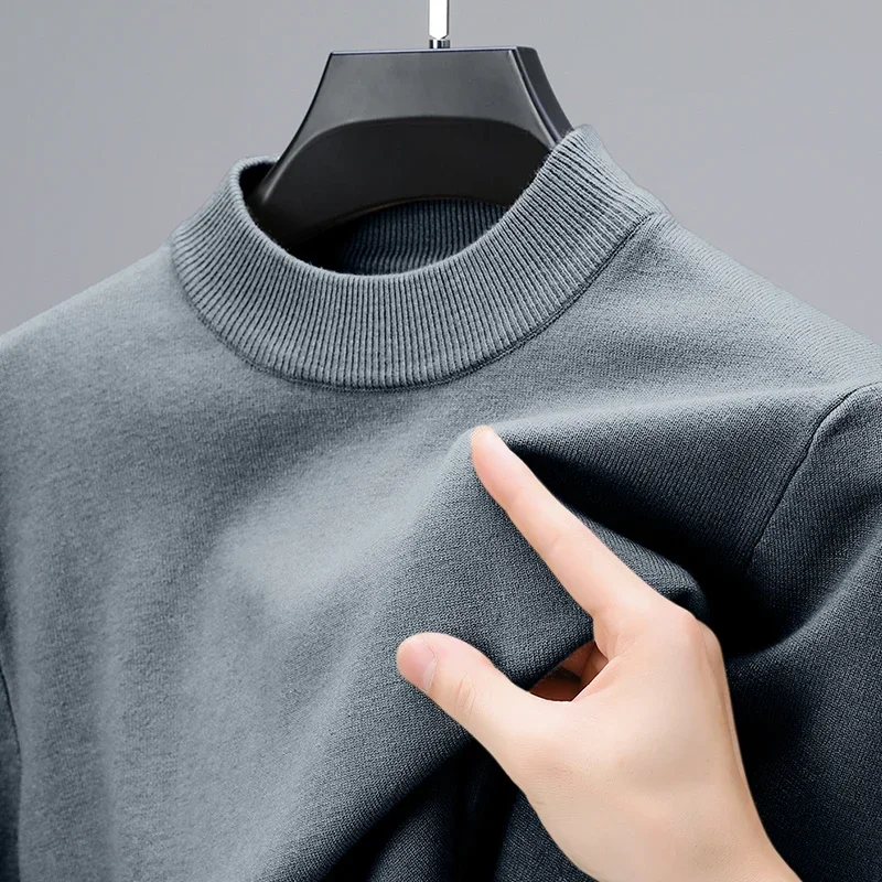 Meia gola alta malhas camisola novo outono/inverno mock neck sweatshirts cor sólida pullovers homem marca casual roupas masculinas