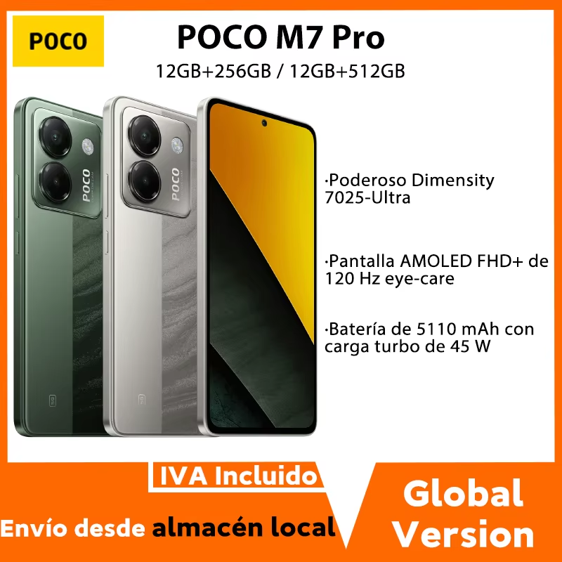 【Marca +】 El más nuevo POCO M7 Pro 5G Versión Global Dimensity 7025-Ultra 120Hz FHD + Pantalla AMOLED para el cuidado de los ojos Batería de 5110mAh NFC