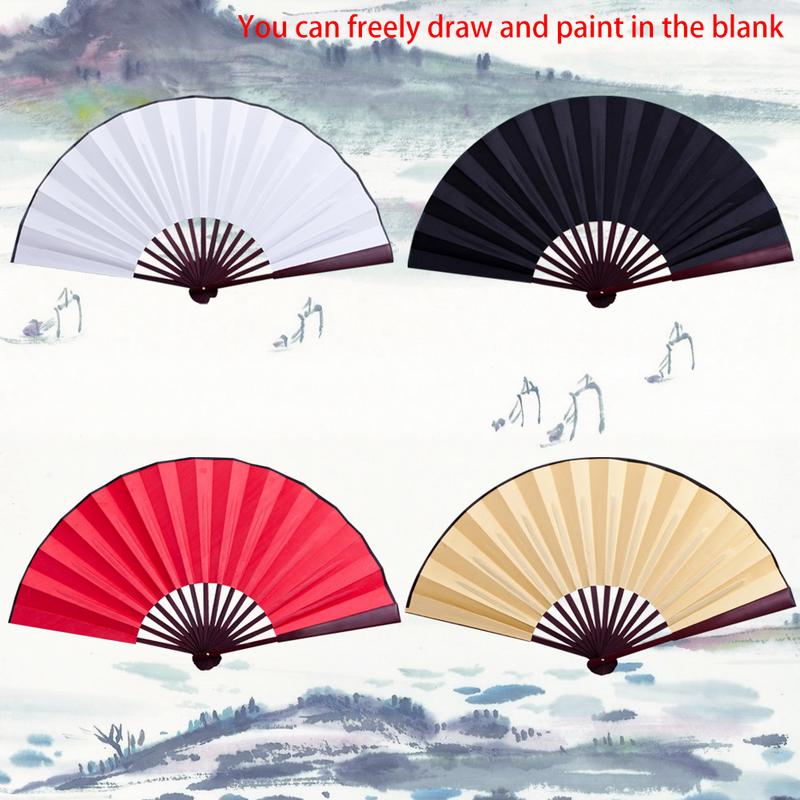 Abanico plegable chino en blanco de tela de seda de 10,6 pulgadas/13 pulgadas, abanico plegable de madera de bambú antiguo para pintura de caligrafía, decoración del hogar